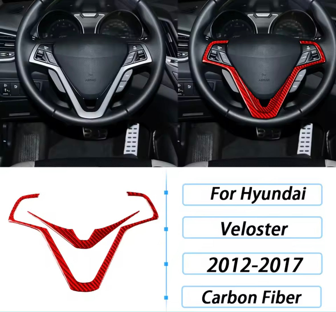 Carbon Fiber Steering Wheel Trim Cover- Hyundai Veloster 2012–2017