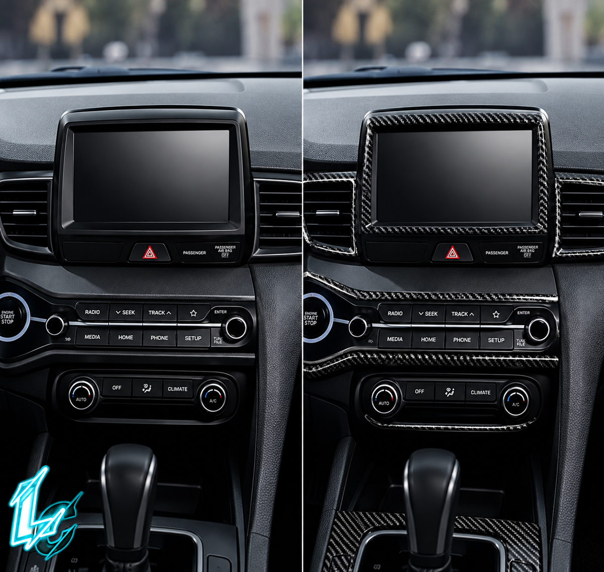 Hyundai Veloster/Veloster N Carbon Fiber Multimedia & AC Trim Kit (2019–2022)
