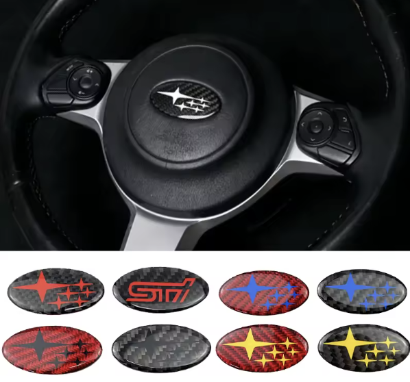 Carbon Fiber Subaru Steering Wheel Emblem Badge Decals