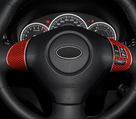 Carbon Fiber Steering Wheel Button & Emblem Overlays for Subaru WRX/STI Impreza (2008-2013)