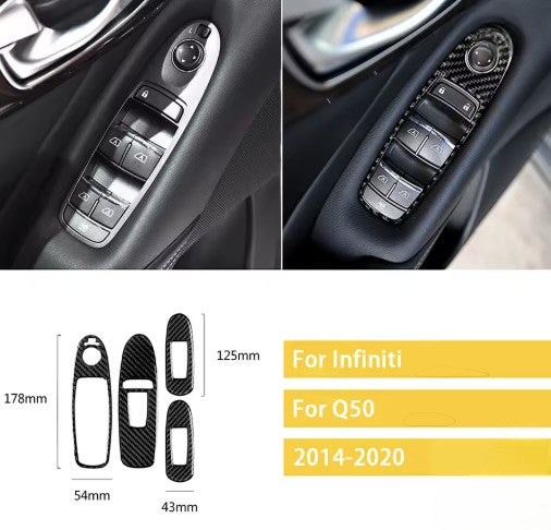 Carbon Fiber Window Switch Button Overlay for Infiniti Q50 (2014+)