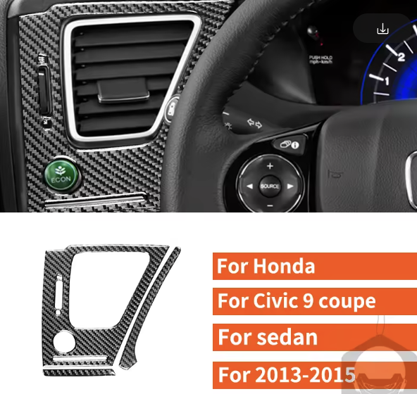 Carbon Fiber Driver-Side Vent & Button Panel Trim – For Honda Civic 9th Gen (2013–2015