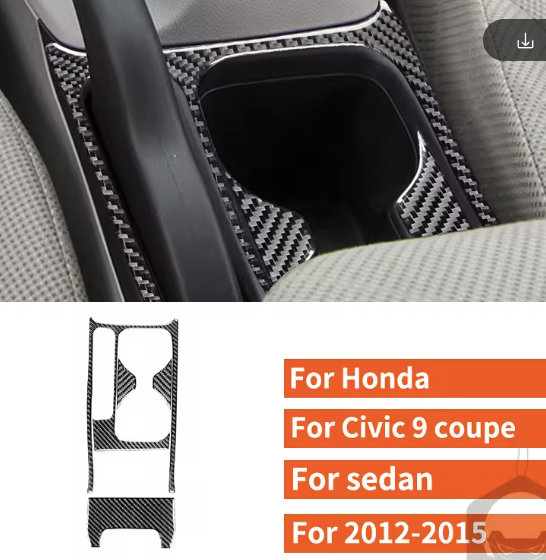 Carbon Fiber Cupholder + Center Tunnel Trim Kit – For Honda Civic 9th Gen (2012–2015 )