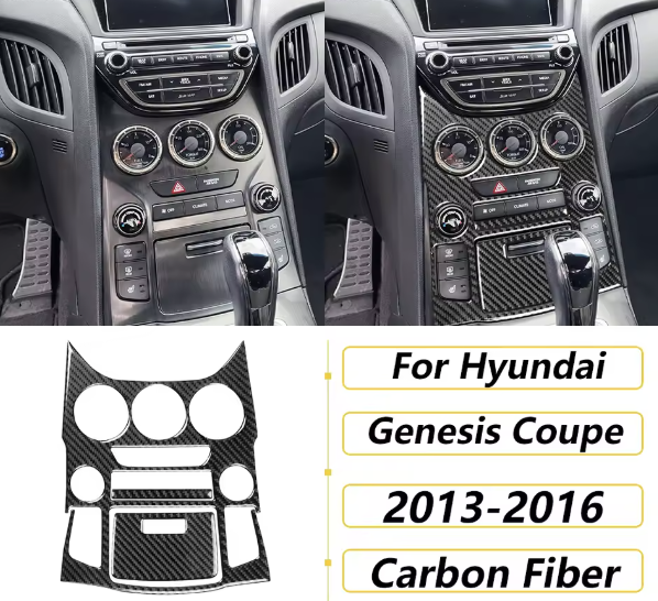 Carbon Fiber Center Dash Overlay Kit — For Hyundai Genesis Coupe (2013–2016