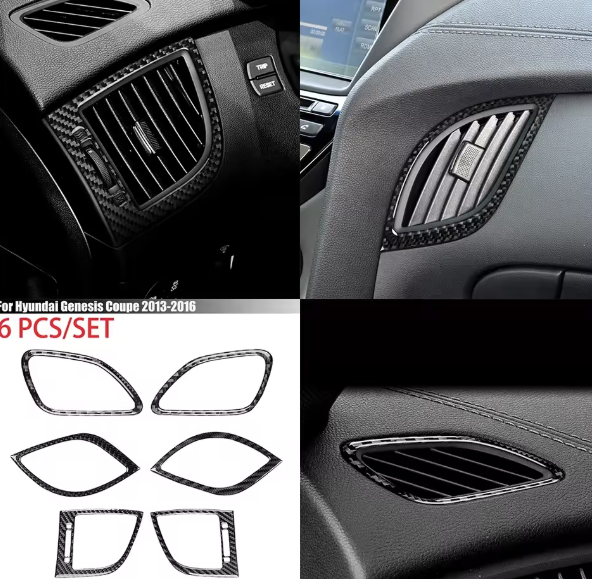 Carbon Fiber AC Vent Trim Cover Kit (6PCS) – For Hyundai Genesis Coupe (2013–2016)