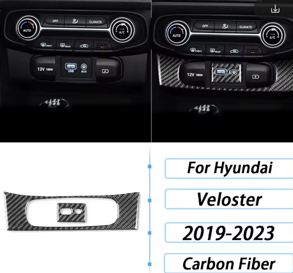 Carbon Fiber Climate Console USB Panel Trim For Hyundai Veloster 2019+ / Veloster N