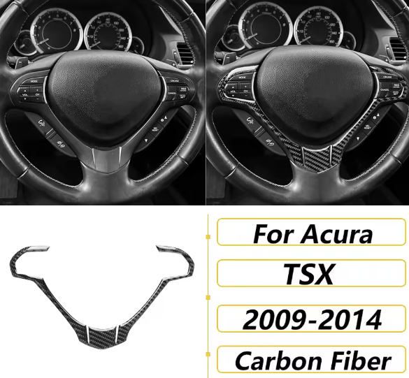 Carbon Fiber Steering Wheel Overlay Trim- Acura TSX (CU2)