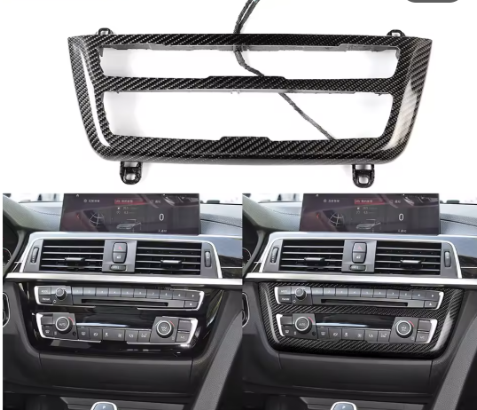 Carbon Fiber Center Console Radio Trim Panel with Optional Ambient Lighting for BMW 3 & 4 Series
