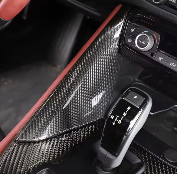 Real Carbon Fiber Center Control Gear Side Trim Panels – For Toyota GR Supra A90 MK5