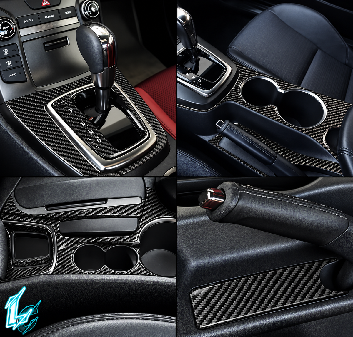 Hyundai Genesis Coupe Carbon Fiber Console Kit, 8pc (2013–2016)