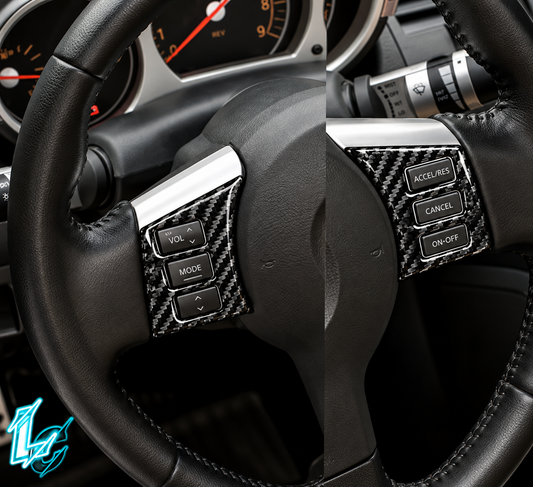 Nissan 350Z Carbon Fiber Steering Wheel Button Trim Overlays (2003–2009)