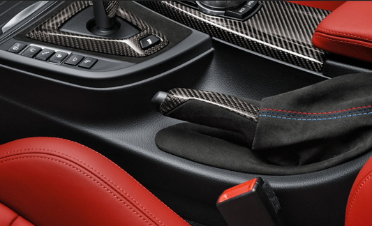 BMWM Performance Carbon Fiber Gear Knob, Handbrake, and Console Panel Cover