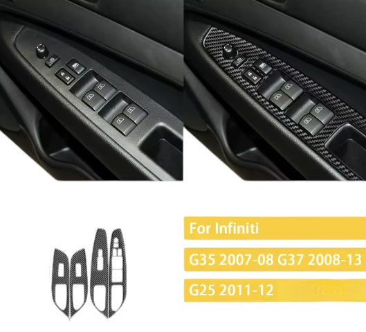 Carbon Fiber Door Window Switch Panel Cover Trim for Infiniti G35/ G37/ Q60