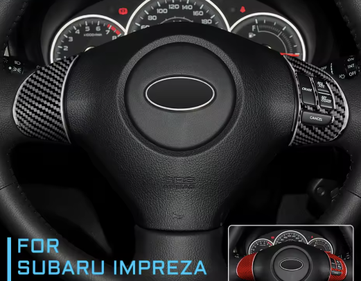 Carbon Fiber Steering Wheel Button & Emblem Overlays for Subaru WRX/STI Impreza (2008-2013)