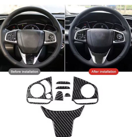 Carbon Fiber Steering Wheel Button Trim – For Honda Civic 10th Gen FC/FK (2016–2020)