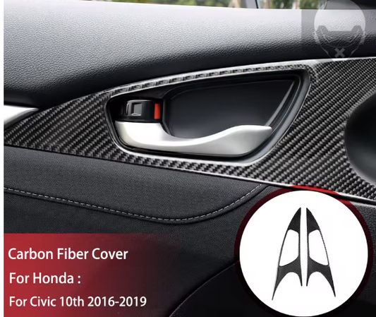 Carbon Fiber Inner Door Handle Trim Kit – For Honda Civic 10th Gen (2016–2019)