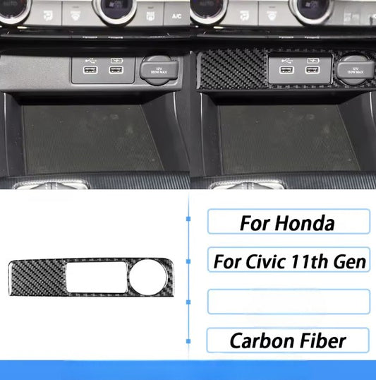 Carbon Fiber USB &amp; Power Outlet Trim Cover – For Honda Civic 11th Gen (2022+