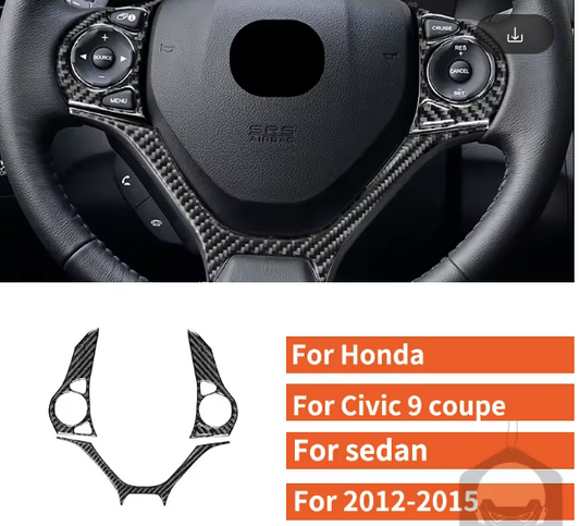 Carbon Fiber Steering Wheel Trim Cover – For Honda Civic 9th Gen (2012–2015 Coupe & Sedan)