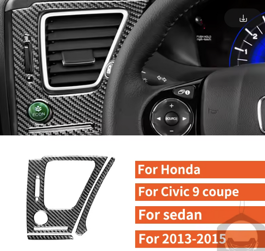 Carbon Fiber Driver-Side Vent & Button Panel Trim – For Honda Civic 9th Gen (2013–2015