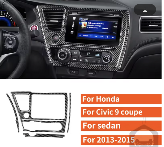 Carbon Fiber Center Dash & Radio Trim Cover – For Honda Civic 9th Gen (2013–2015