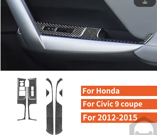 Carbon Fiber Door Panel & Window Switch Trim – For Honda Civic 9th Gen Coupe (2012–2015)