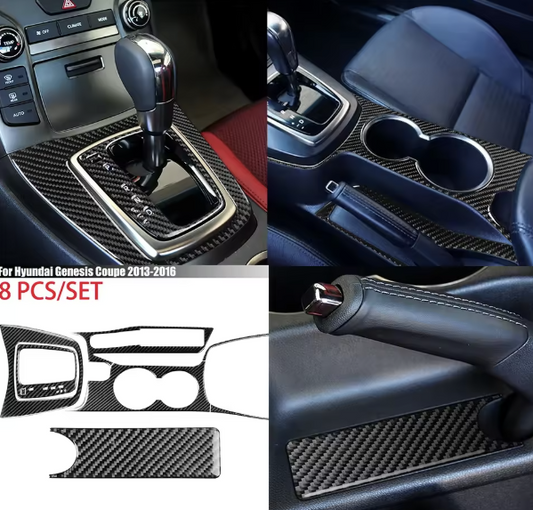 8PCS Carbon Fiber Center Console Overlay Kit – For Hyundai Genesis Coupe (2013–2016)