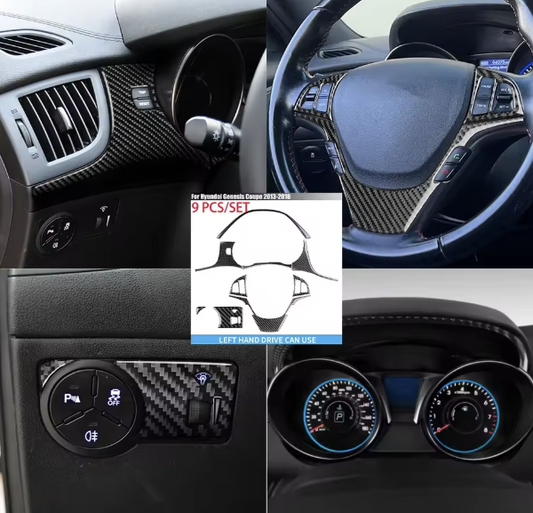9PCS Carbon Fiber Interior Trim Overlay Kit – For Hyundai Genesis Coupe (2013–2016