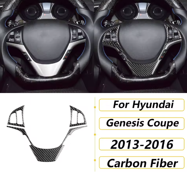 Carbon Fiber Steering Wheel Trim Overlay  For Hyundai Genesis Coupe (2013–2016)