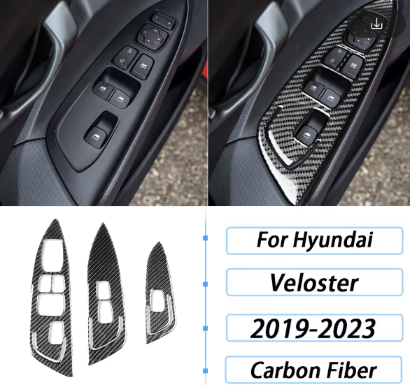 Carbon Fiber Power Window Switch Panel Trim  For Hyundai Veloster/ N (2019–2023)