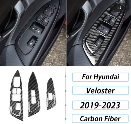 Carbon Fiber Power Window Switch Panel Trim  For Hyundai Veloster/ N (2019–2023)