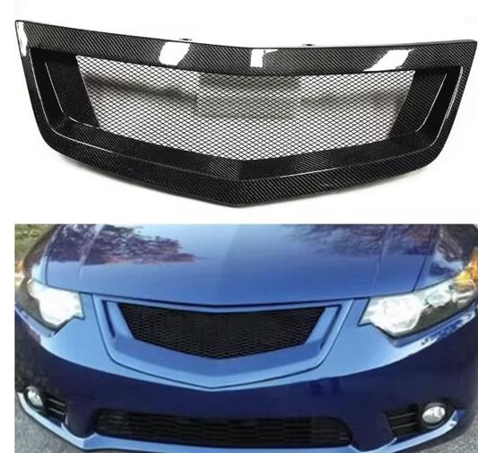 Carbon Fiber Front Upper Grille – Mesh Style Fits Acura TSX / Honda Accord Euro R (2011–2014)