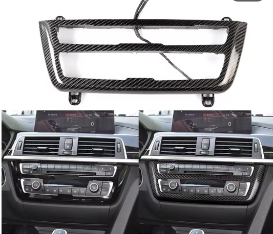 Carbon Fiber Center Console Radio Trim Panel with Optional Ambient Lighting for BMW 3 & 4 Series