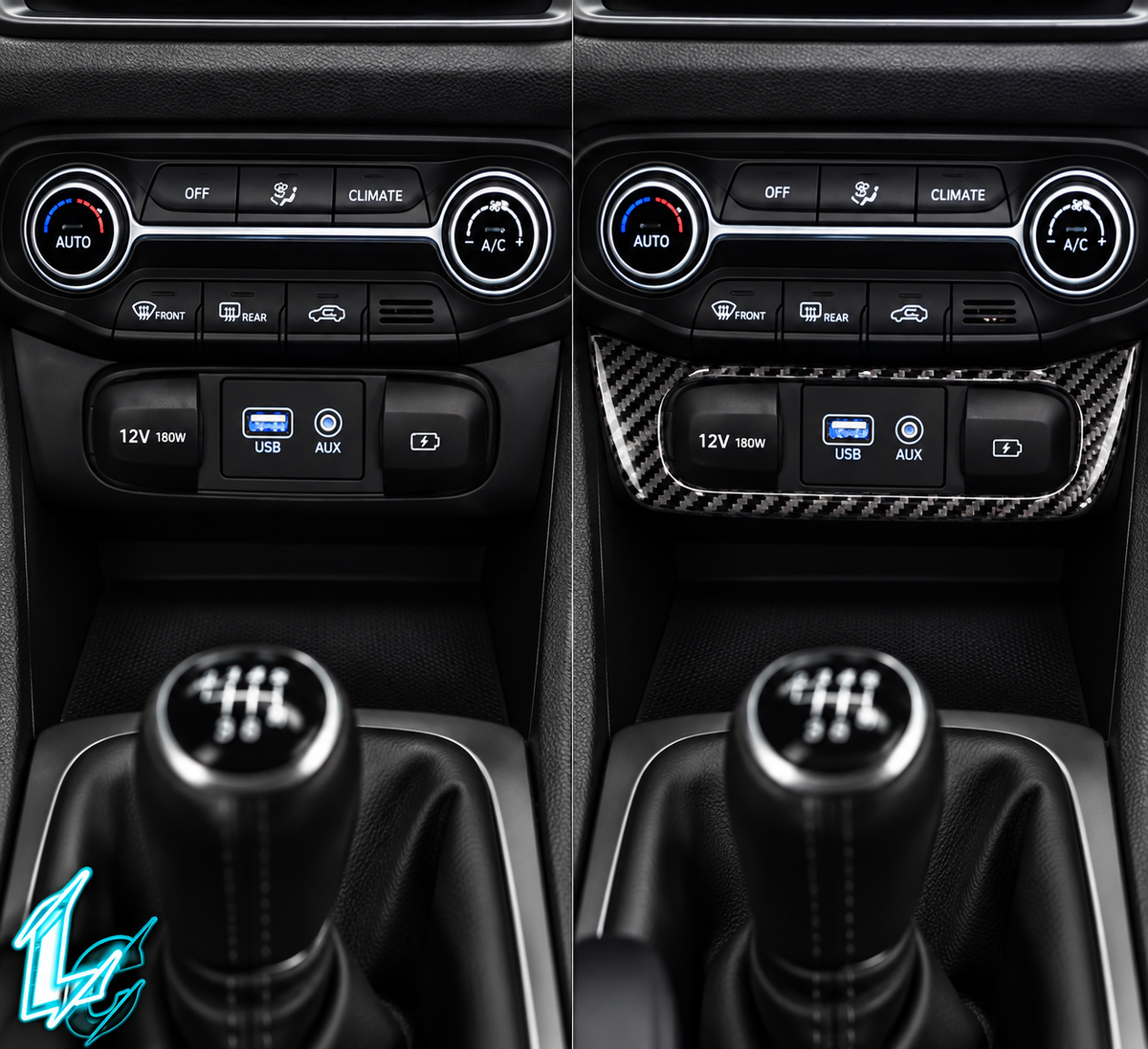 Hyundai Veloster/Veloster N Carbon Fiber Climate Console USB Panel Trim (2019–2022)